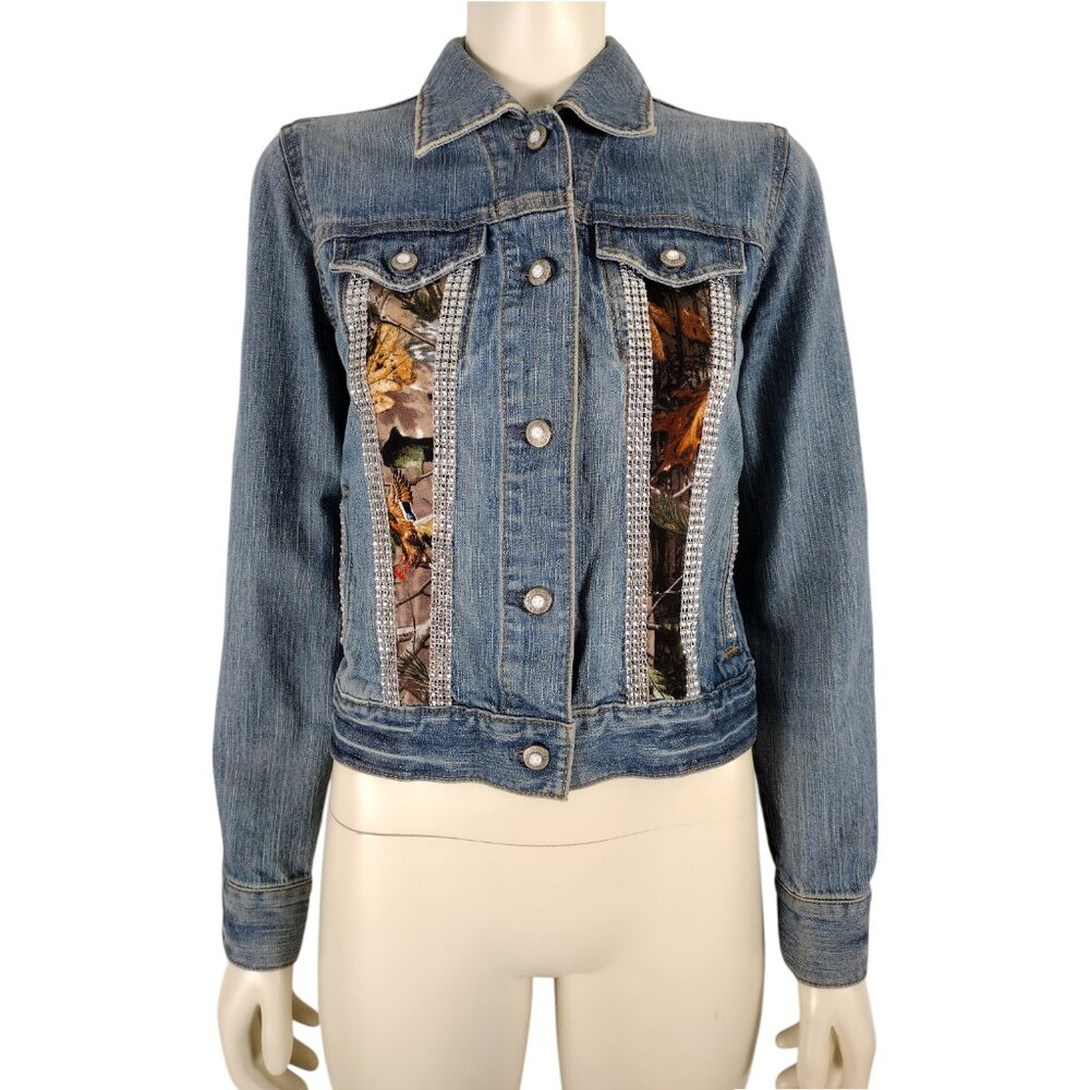 Gap Blue Animal Theme Embellished Cotton Denim Jean Jacket Size XS